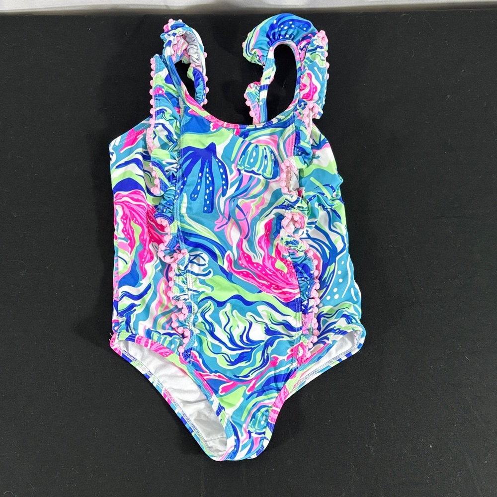 Tommy Bahama Girls Swirl Ruffle One-Piece - Blue, Pink, Green